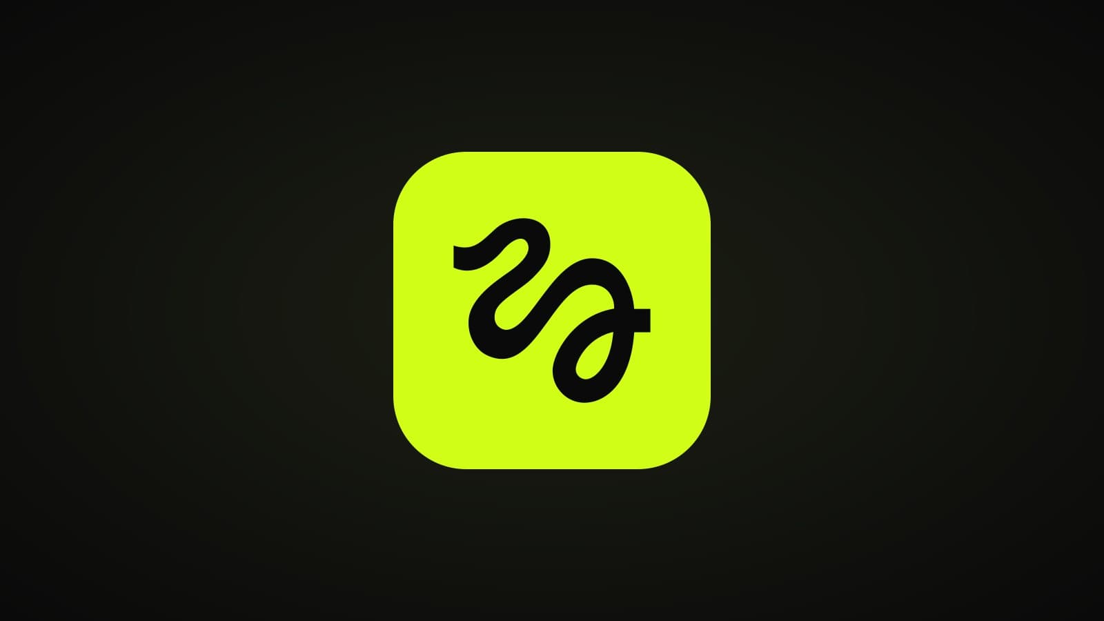 Higgsfield's logo: a black squiggle on the company's lime-green rounded-square app icon, against a dark background