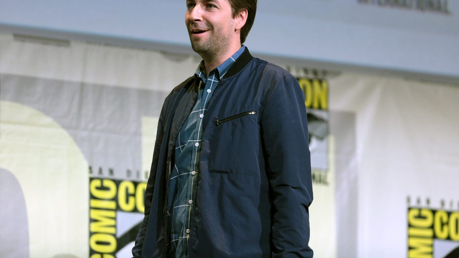 Director Jon Watts speaking at a Comic-Con panel in 2016